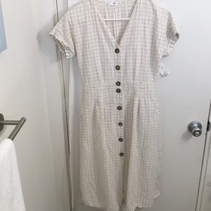 MANGO MNG linen gingham dress with buttons size S